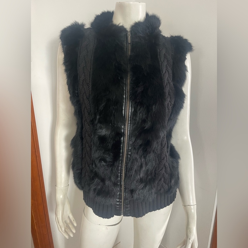 Black Fur Vest with Cable Knit